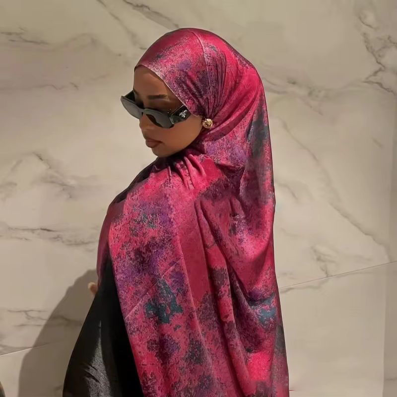 Premium Ombre Marble Water Print Shawl Hijab Scarves Muslim Ethnic Woman Chiffon Silk Bandanas Printed Hijabs