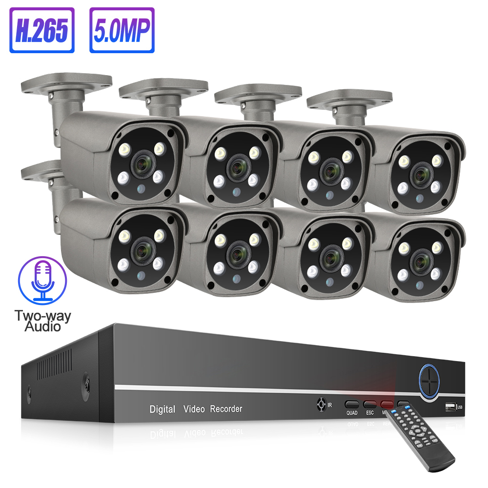 H.265 8CH 5MP POE NVR Kit 2 способ аудио IP обнаружения движения камера CCTV камера наружного видеонаблюдения комплект