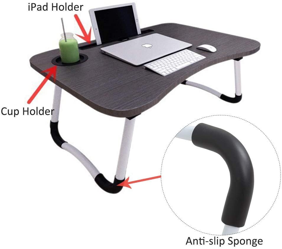 Wideny Portable Laptop Desk with Foldable Legs   Cup Slot for Bed Eating Breakfast  Reading Tray Table Notebook Stand Reading