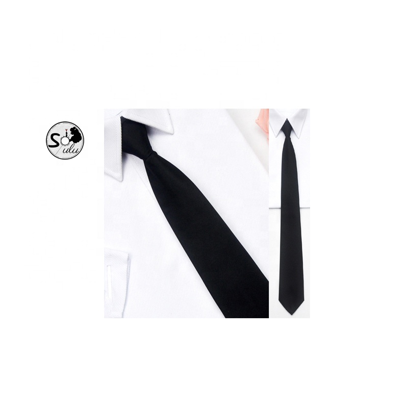Cross-border hot sale men's business suit zipper tie, bridegroom wedding blue striped black lazy tie a pull