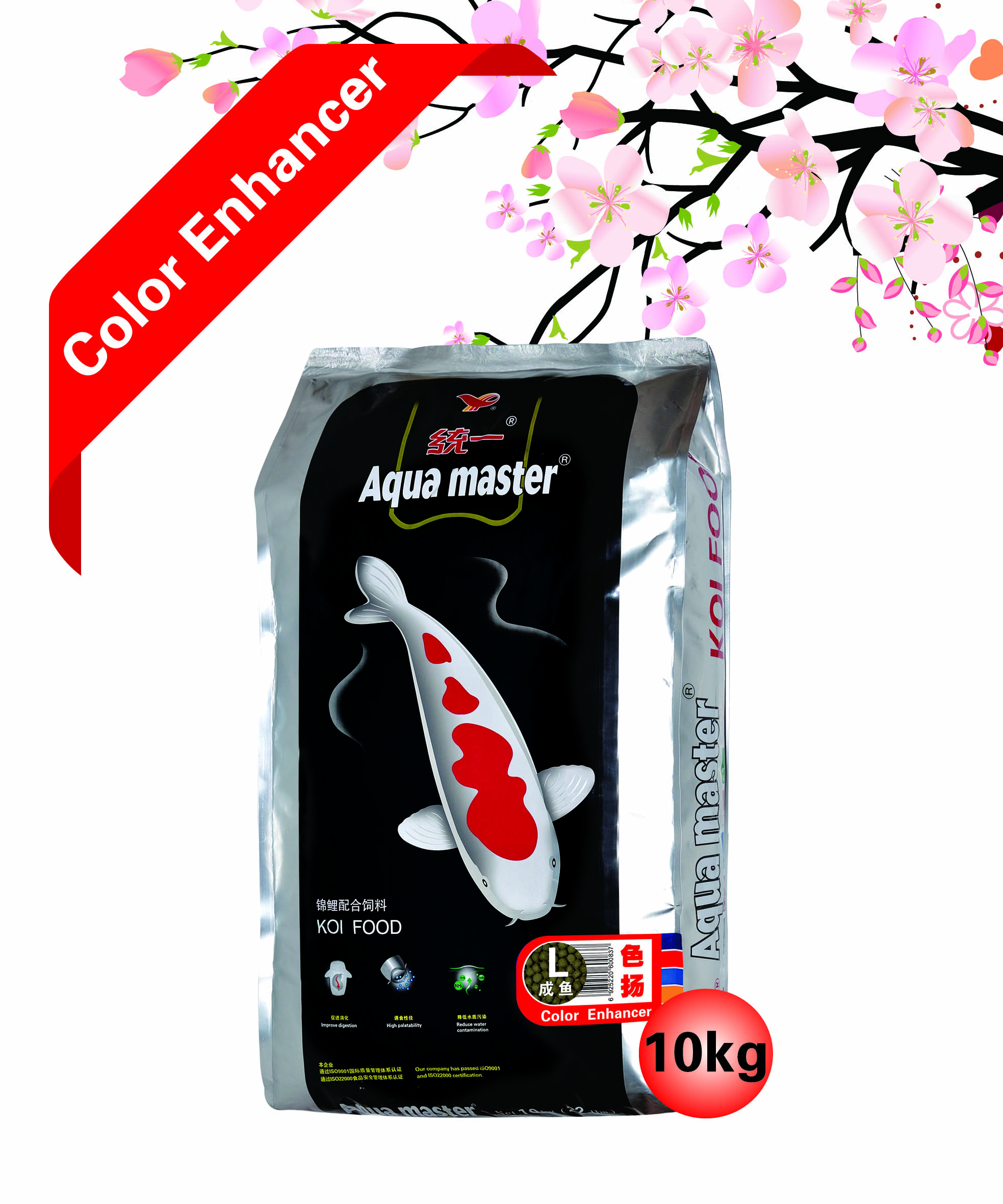 Aqua master, корм для рыбы в виде карпа из кои для садового пруда, Усилитель цвета, Спирулина и астаксантин 10 кг (S/L)