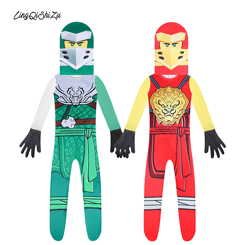 4 вида цветов зеленого и красного цвета Хэллоуин и принтом «LEGO Ninjago», маскарадные костюмы, костюм для детей