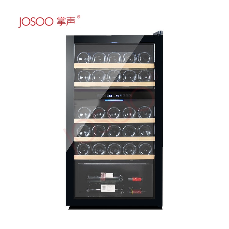 JOSOO OEM ODM Двухзонный охладитель вина 27 бутылок оптовая продажа индивидуальный винный холодильник 2 зоны современные деревянные полки Cella