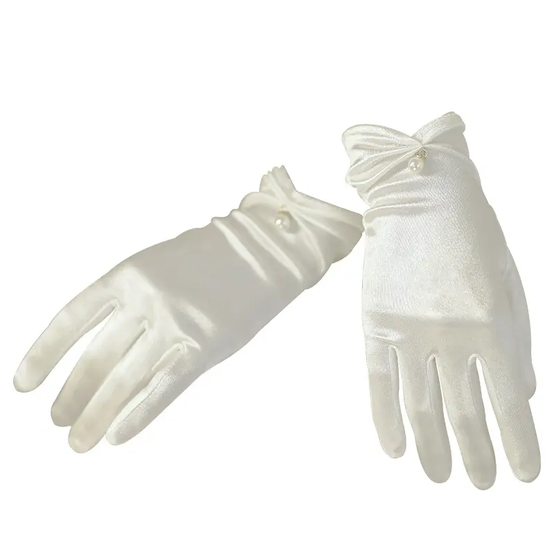 2022 Bridal gloves satin short Elegant vintage lace white and red wedding silk dress Bridal mittens