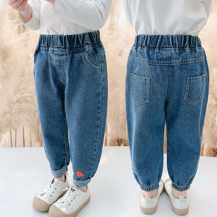 Modern Fashion Kids Casual Embroidery Denim Trouser Harem Pants Girls Jeans