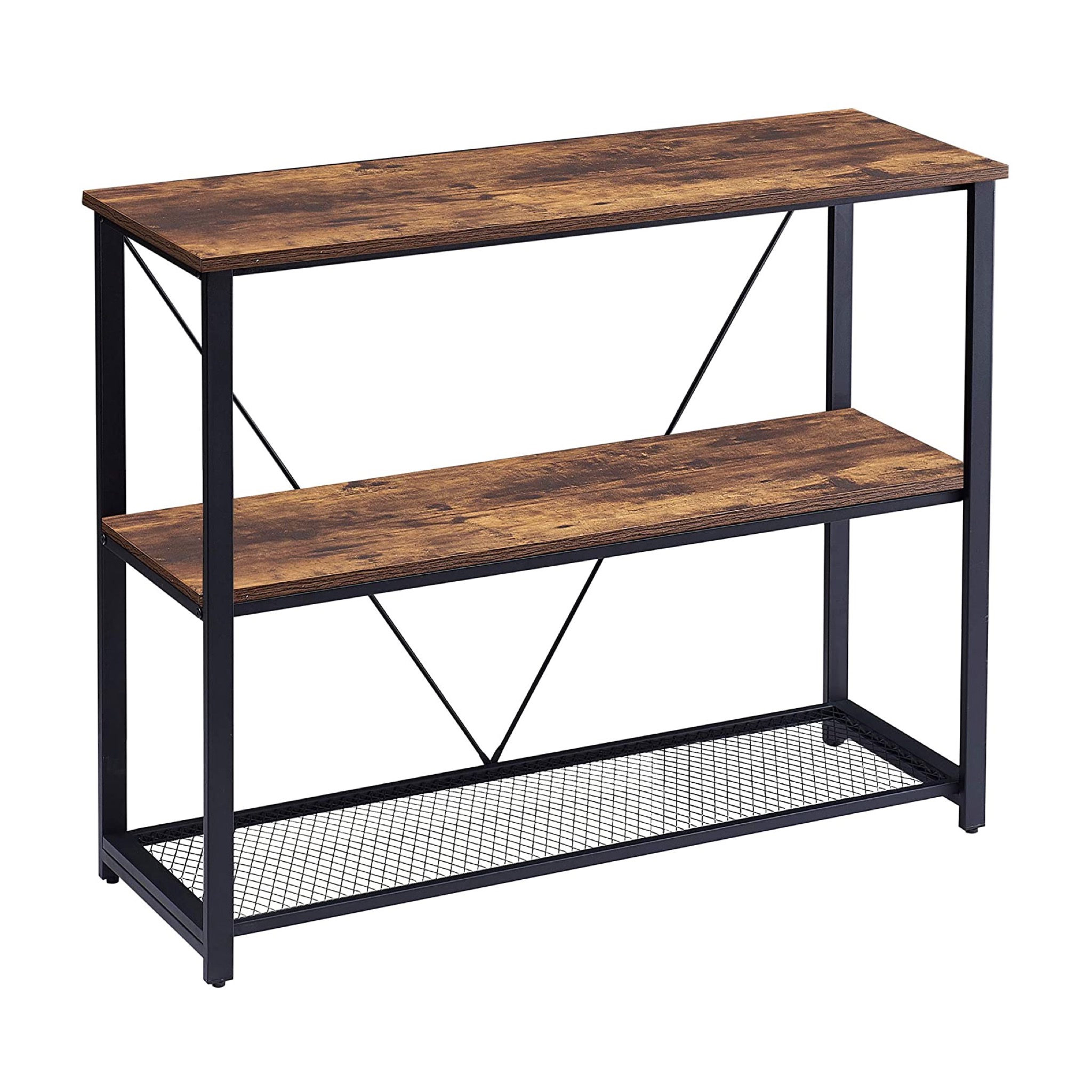 Living Room Office Corridor Country Brown Industrial Narrow Sofa Table 3 Layer Side Table With Mesh Shelf rts