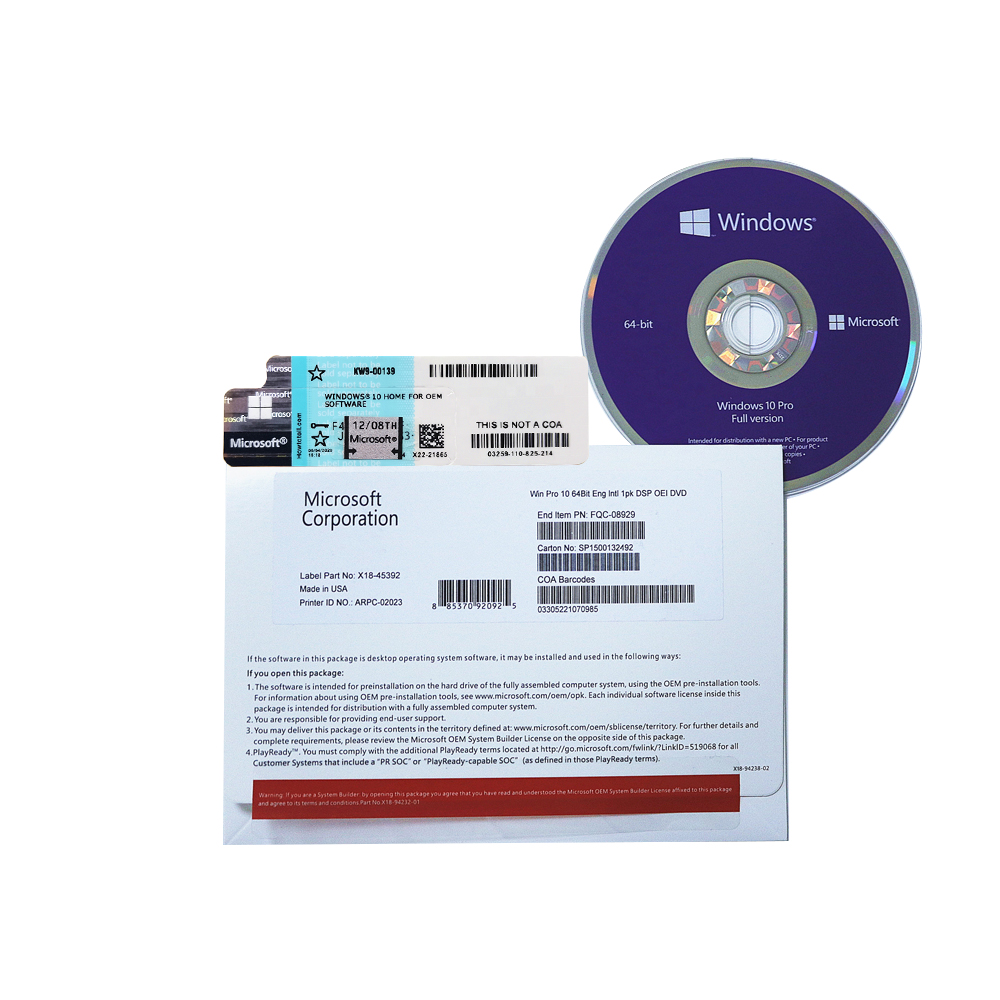 Высокое качество Windows 10 Pro Oem ключ DVD Бесплатная доставка Глобальная лицензия активации онлайн подлинный Windows 11 Pro Oem DVD