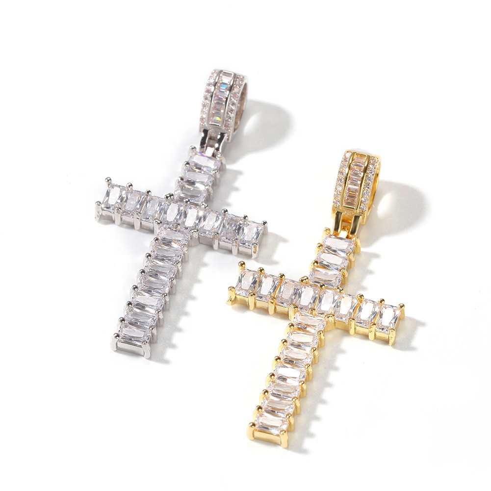 Cheap Gold Plated Square Zircon Cross Pendant Necklaces Jewelry Wholesale