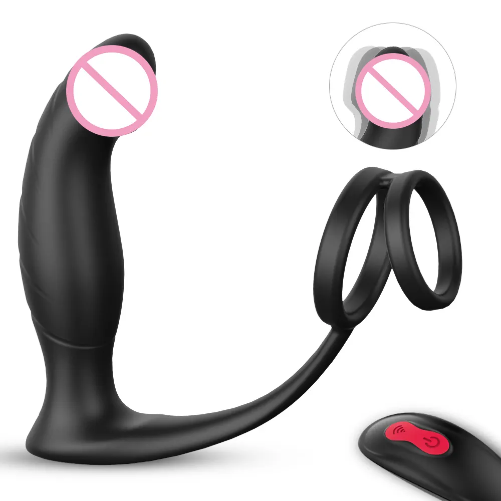 S-hande cock ring with anal lock double penis anal plug vagin masturbateur men penis enlargement vibrator with remote