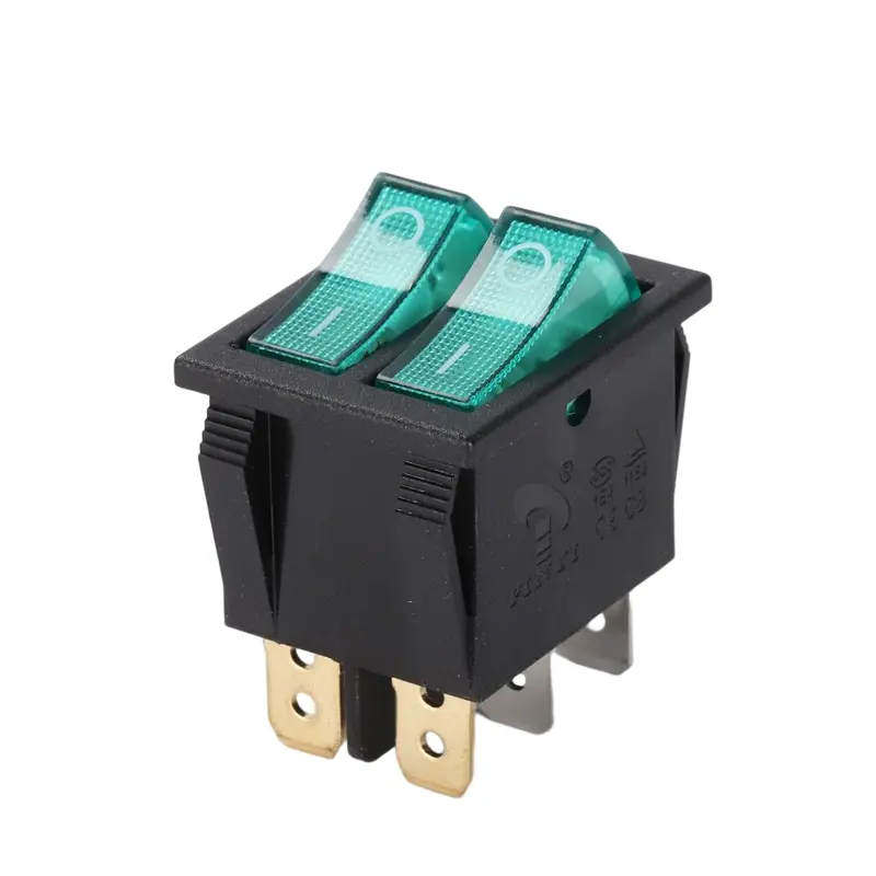 KCD8-212N 16A 250V 6 PIN illuminated rocker switch Green double buttons Waterproof rocker switches