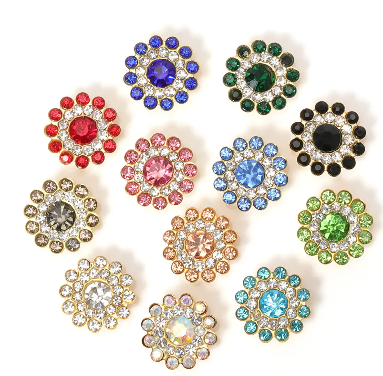 200pcs/Bag Colorful Rhinestone Metal Buttons Flower Domed Sewing Loop Shank Button For Clothing Accessories