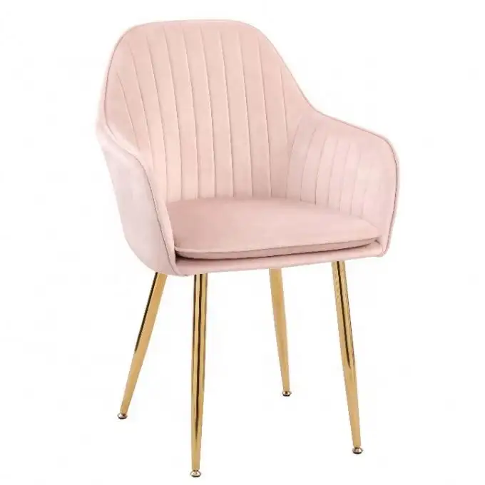 Wholesale Modern Colorful Pink Dinning Chairs Arm Rest Velvet Restaurant Dining Room Chair With Gold Metal Legs