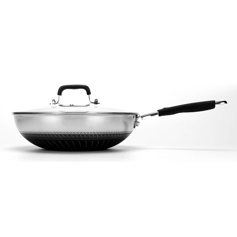 304 Pressed Honeycomb Stainless Steel Wok Induction Cooker with Lid