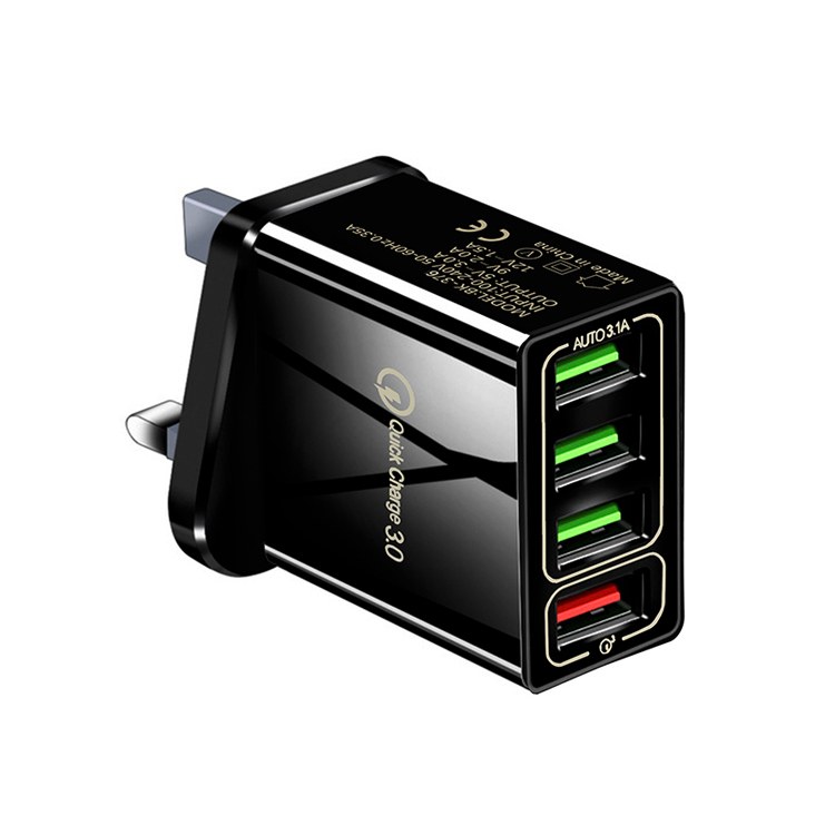 4 порта быстрой зарядки QC3.0 концентратор USB настенное зарядное устройство, адаптер, штепсельная вилка британского стандарта