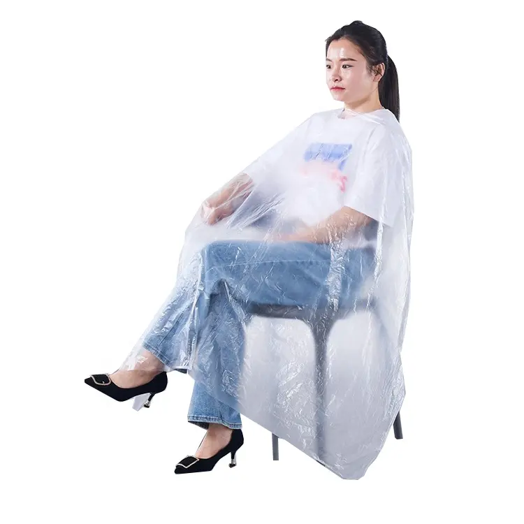 Wholesale Waterproof Pe Material Disposable Clear Haircutting Gown Hair Salon Aprons Hairdressing Capes
