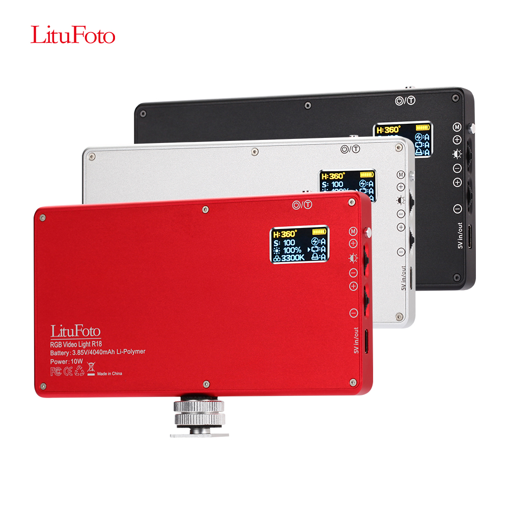 LituFoto R18 RGB Metal Frame Full Color LED Video Light CRI96+, 3200K-5600K, 4040mAh Rechargeable Video Light for YouTube
