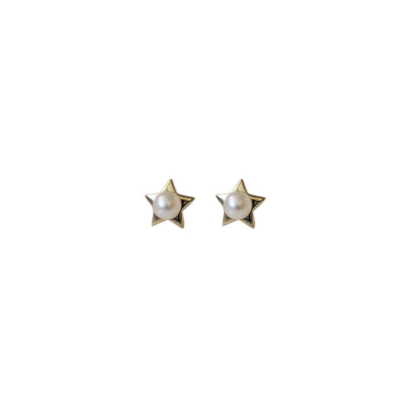 Freshwater pearls stud earrings cute mini five pointed star small earrings for gift