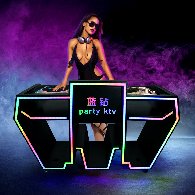 Acrylic DJ Facade Stand Booth LED RGB Light Movable DJ Bar Table for Nightclubs-Party Supply