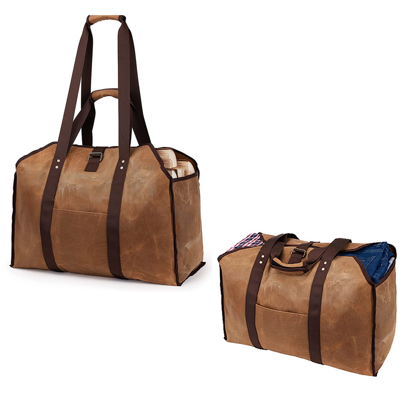 Newest fire wood bags waxed canvas firewood carrier tote bag firewood log carrier wood carrier