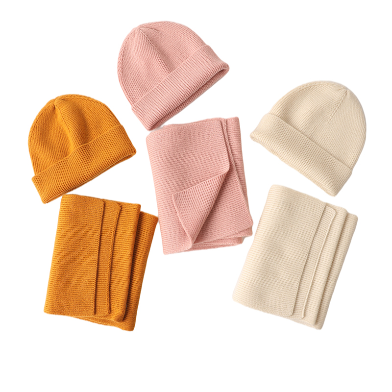 2021 new design super soft baby kids 100% cashmere winter hats and scarf custom luxury plain knit cashmere beanies scarves stole