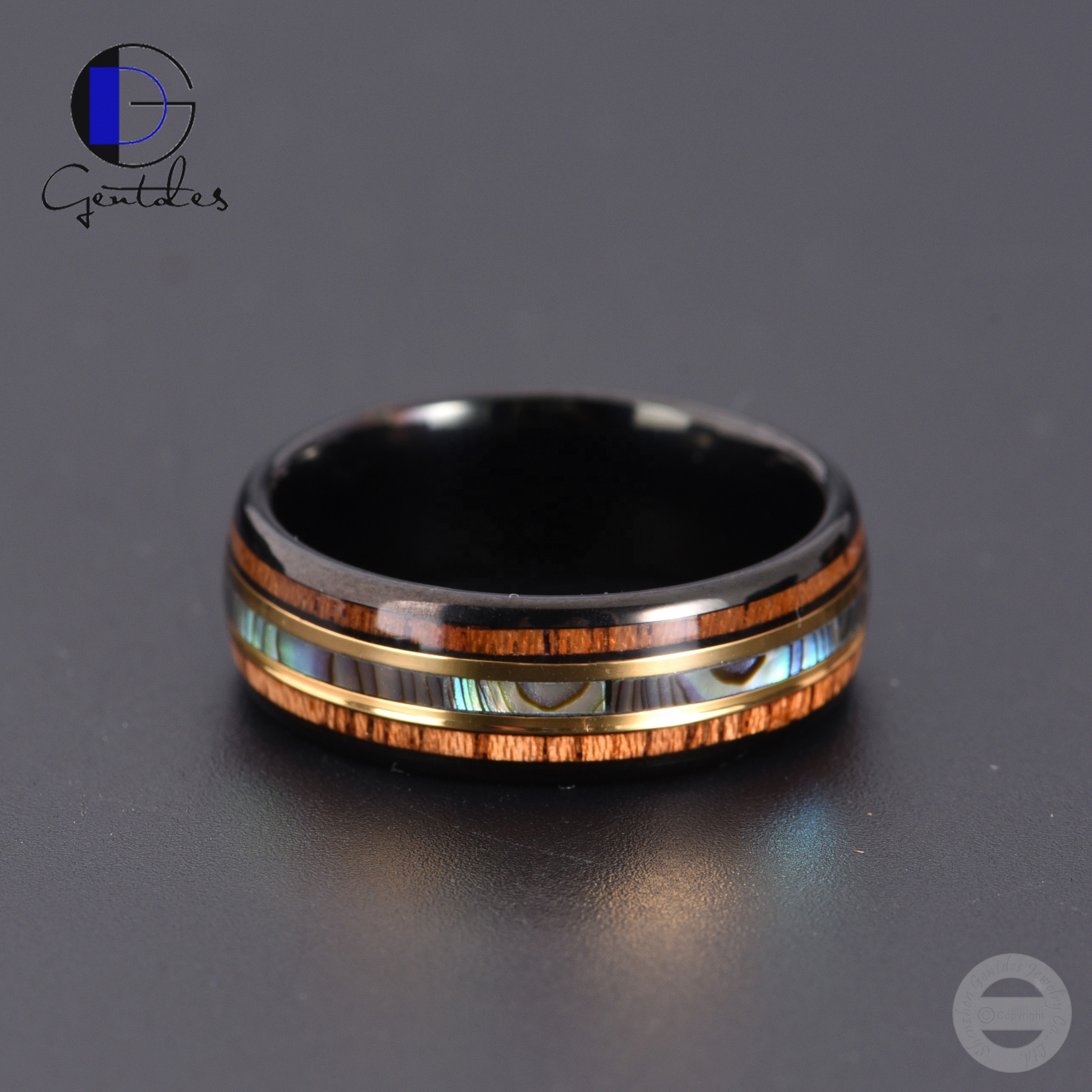 Черное вольфрамовое мужское кольцо с инкрустацией с золотым краем Gentdes Jewelry