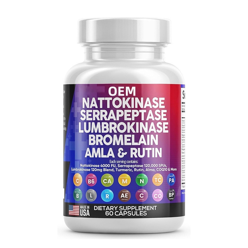 Julyherb OEM high quality natto extract nattokinase capsules with Nattokinase 4000 FU/g Turmeric Curcumin 60 pcs a bottle
