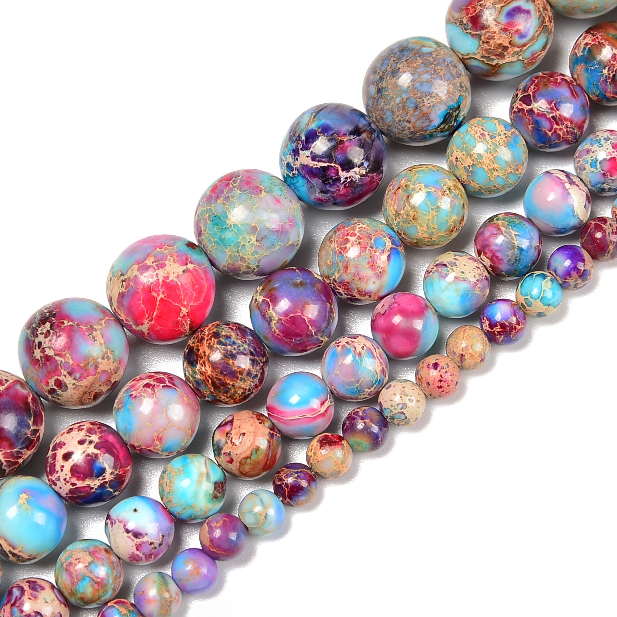 Loose Natural Gemstone Round Bead Blue Purple Sea Sediment Imperial Jasper Stone Beads for Jewelry Making 4mm 6mm 8mm 10mm 12mm