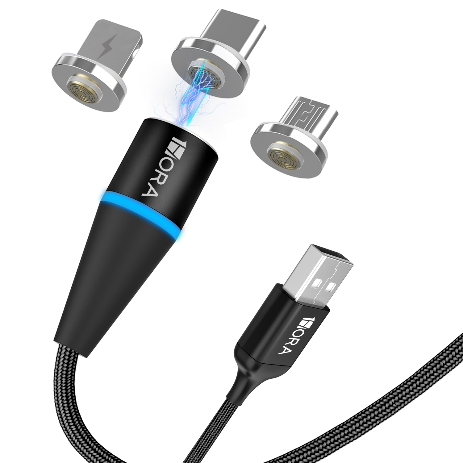 1 HORA Cable Magnetico Iman 3 en 1 Carga Rapida Usb V8 Ip Tipo C