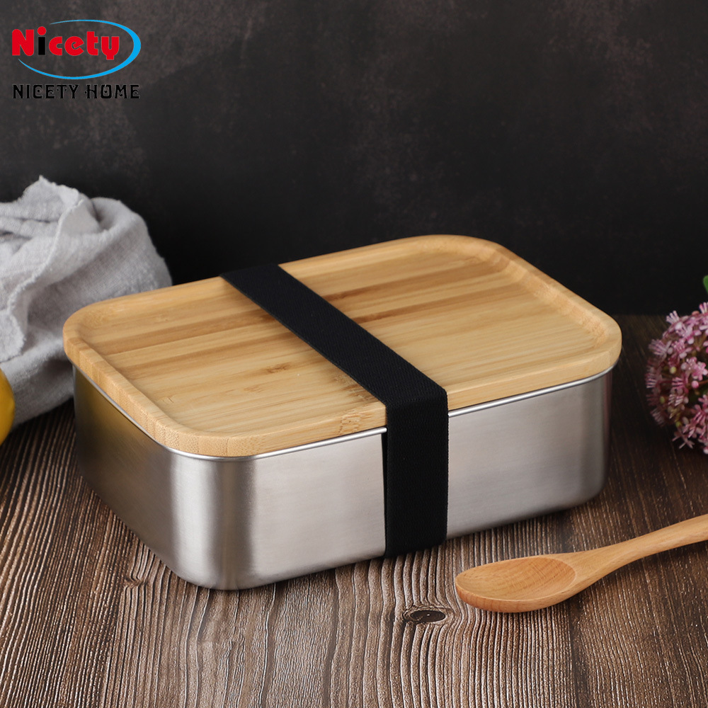 304 stainless steel wooden lid lunch box minimalist Japanese style bento lunch box student adult
