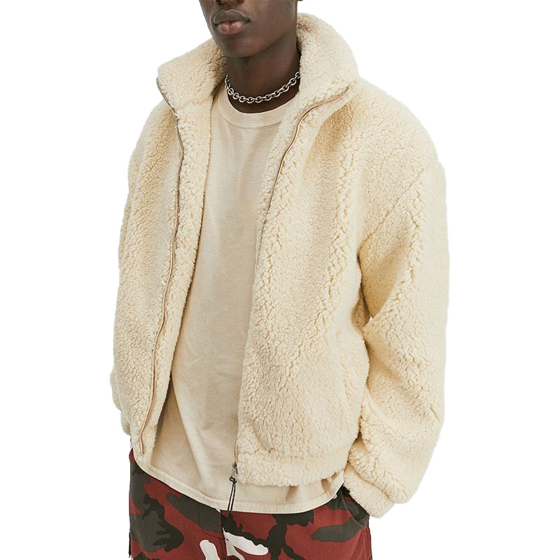 Polar Fleece Warm Jacket Custom Men White Blanket Soft Heavyweight Sherpa Fleece Jacket