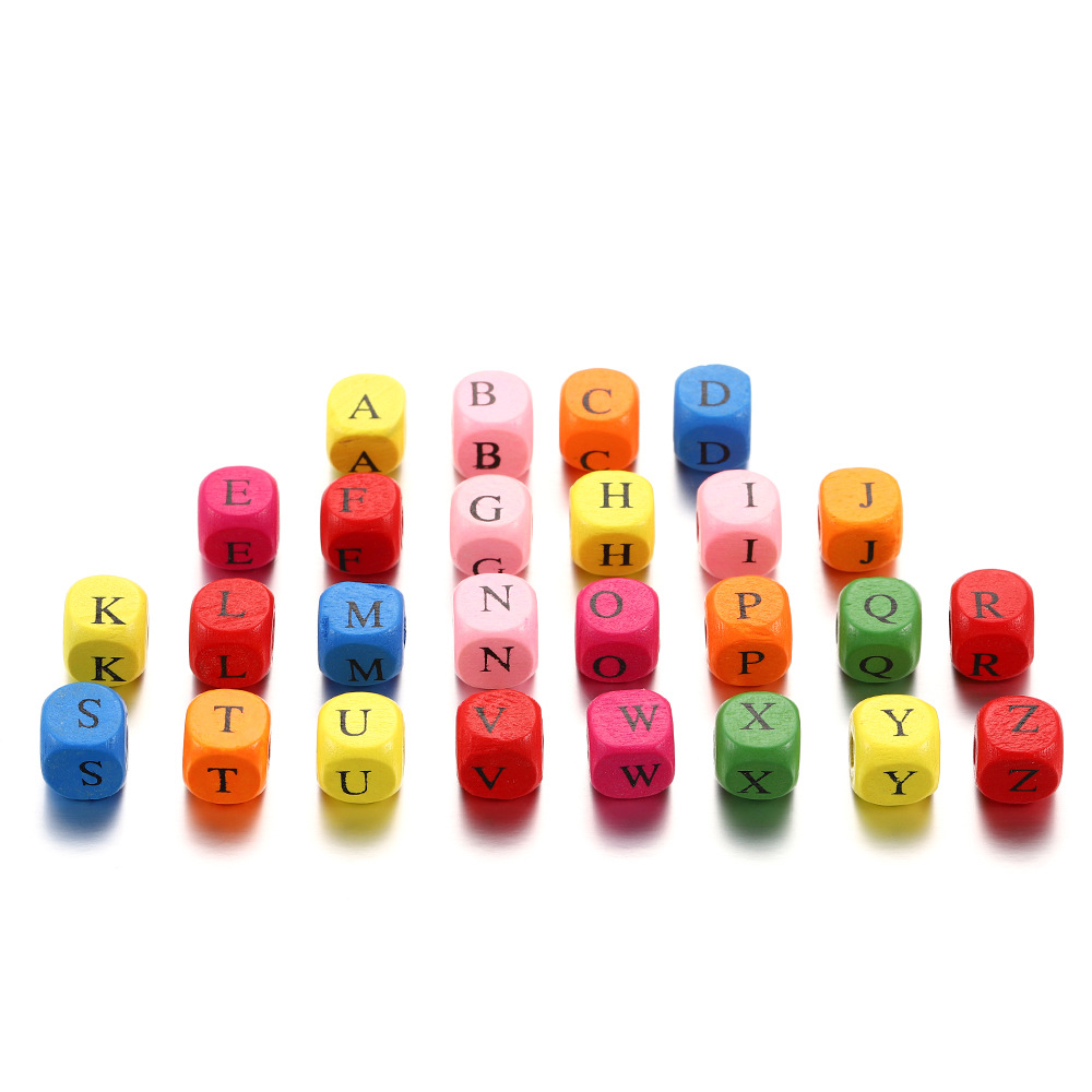 Wood painted Square Letter Wooden Beads for Garland Bracelets Jewelry Making DIY Crafts