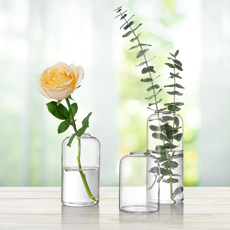 transparent crystal vintage round small clear glass bud vase for flower home deco wedding set