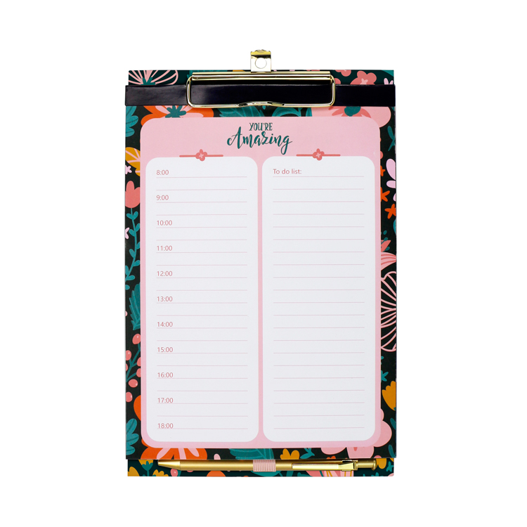 Trendy flower menu clip board with notes and pen daily schedule to do list writing board set for school clipboard set
