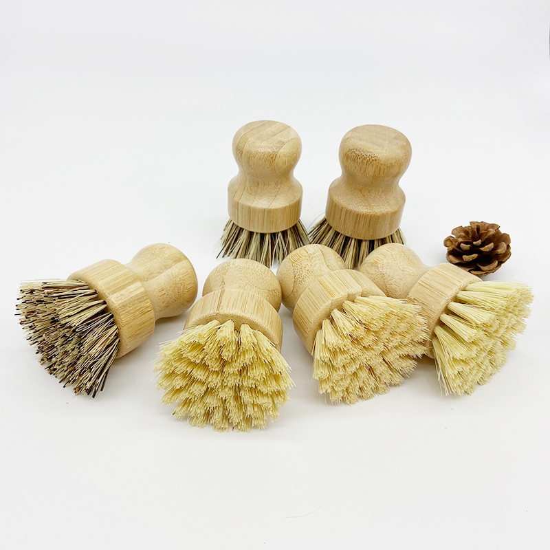Eco Friendly Biodegradable Custom Logo Scrub Washing Cleaning Sisal Bristles Cleaning Brush Bamboo Handle Kitchen Dish Brush