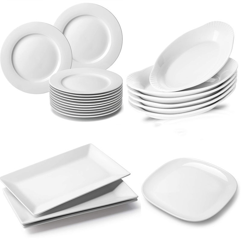 Popular design round shape ceramic plate edge fold white porcelain dinner plates