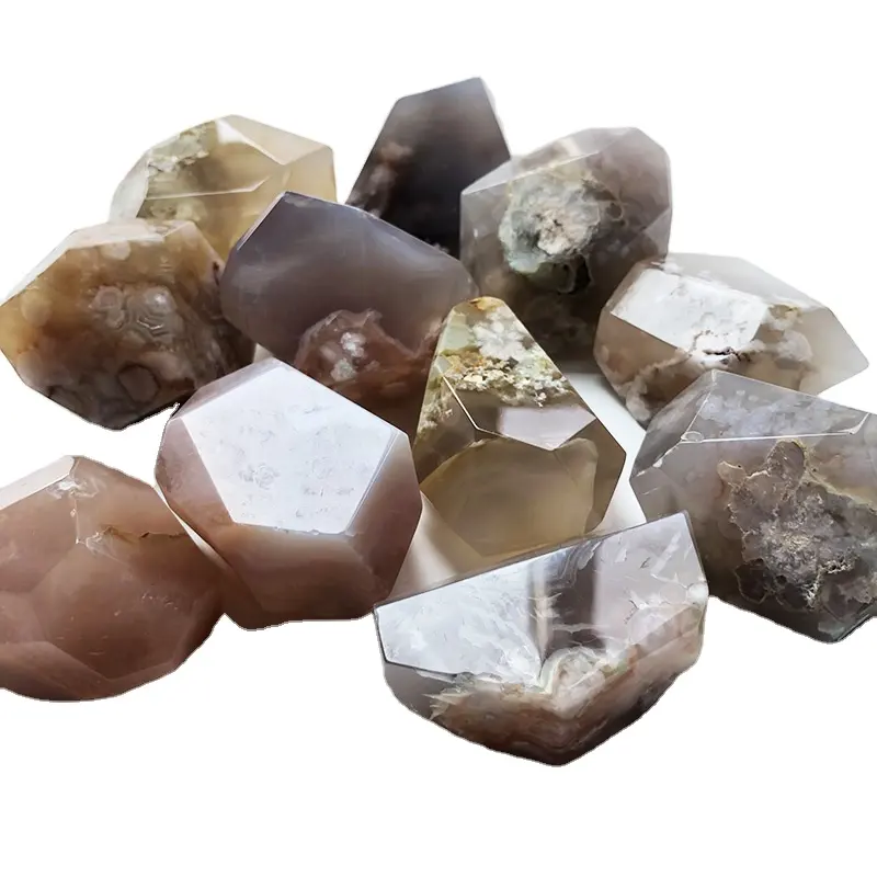 Natural Healing Crystals Flower Agate Freeform Hand Carved Crystal Cubes Block for Decoration