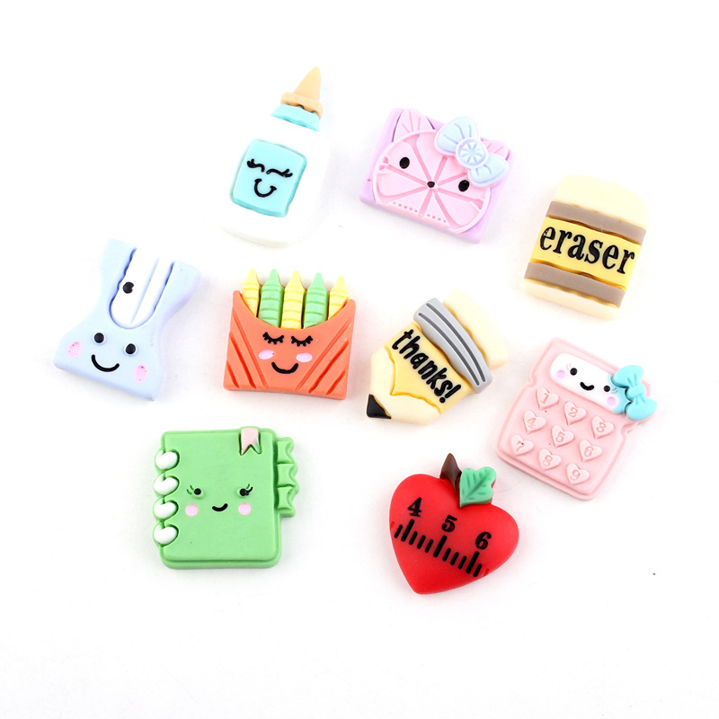 New Cartoon School Items Notebook Pencil Eraser Flatback Resin Cabochons Embellishments DIY Accessories