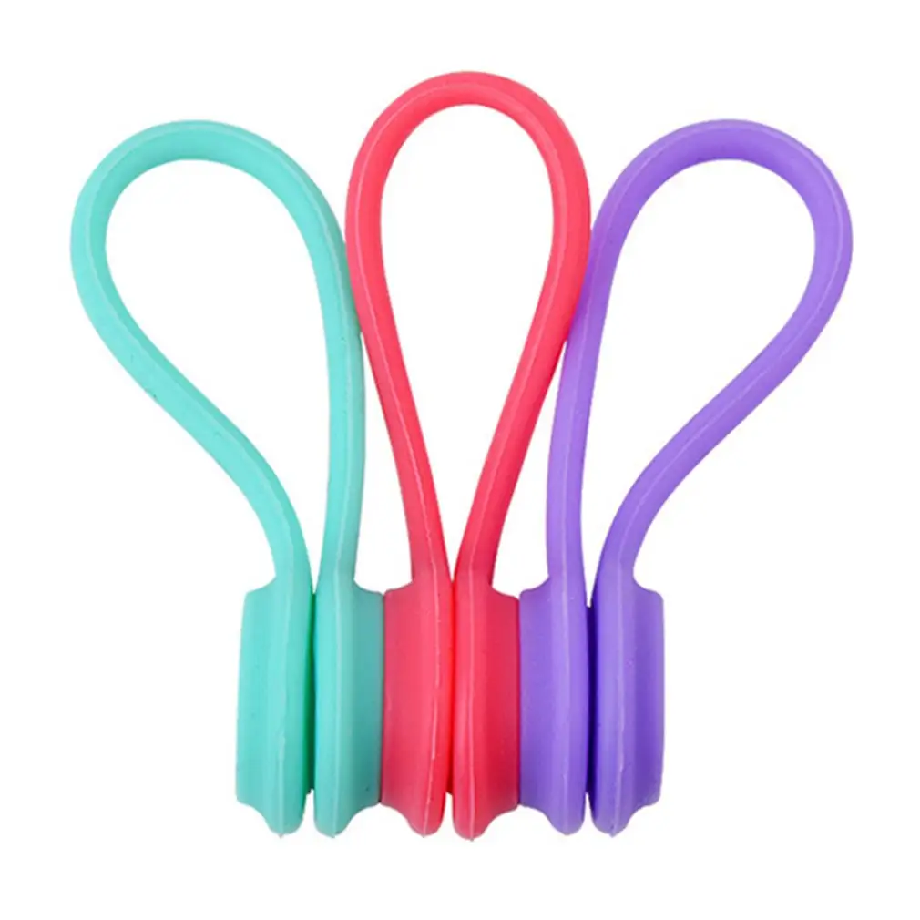 LJJZH398  Wholesale 3 pcs Multi function Soft Silicone Magnetic Cable Winder Cord Hook  Earphone Storage Holder