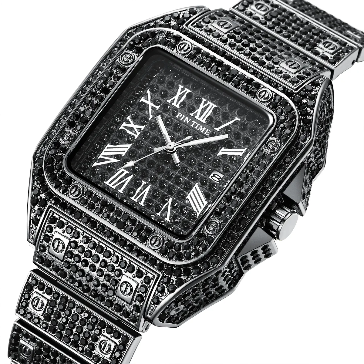2022 New Black Square Watch for Personalized Stainless Steel Strap High End Man Wristwatch Custom Logo