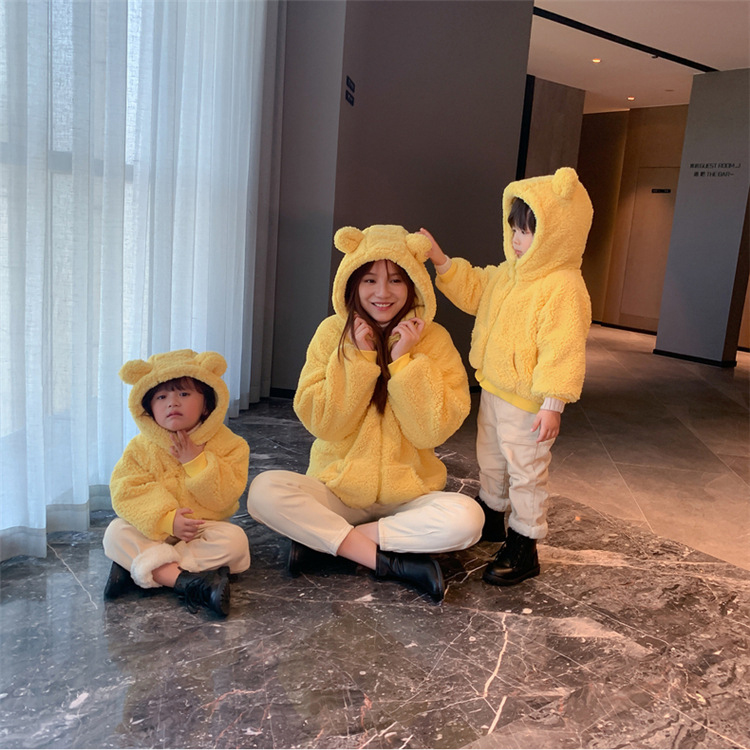 2021 Custom Warm Hooded Fleece Coat Mommy And Me Winter Fall Matching Family Outfits For Mother And Daughter