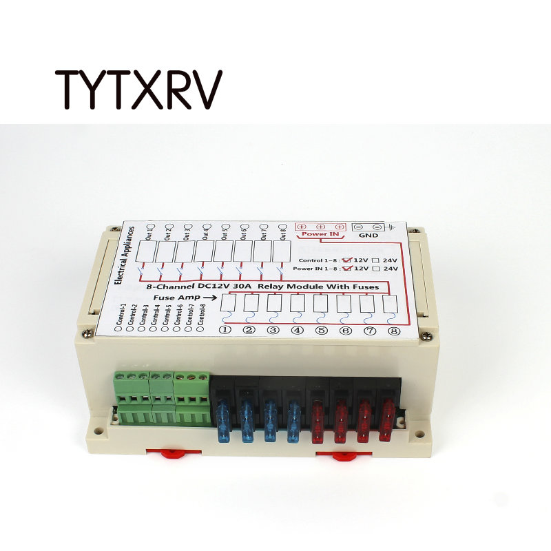 Tytxrv CE 8-канальный DC 24V 30A триггерный релейный модуль с предохранителями лакированная аксессуары для караван Camper automotorhome RV запчасти