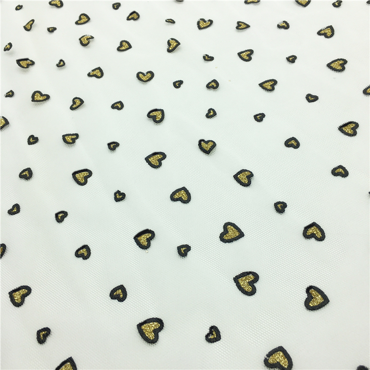 Newly Design Foil Printed With Glitter Yellow Black Loving Heart Pattern Printing Tulle Fabric