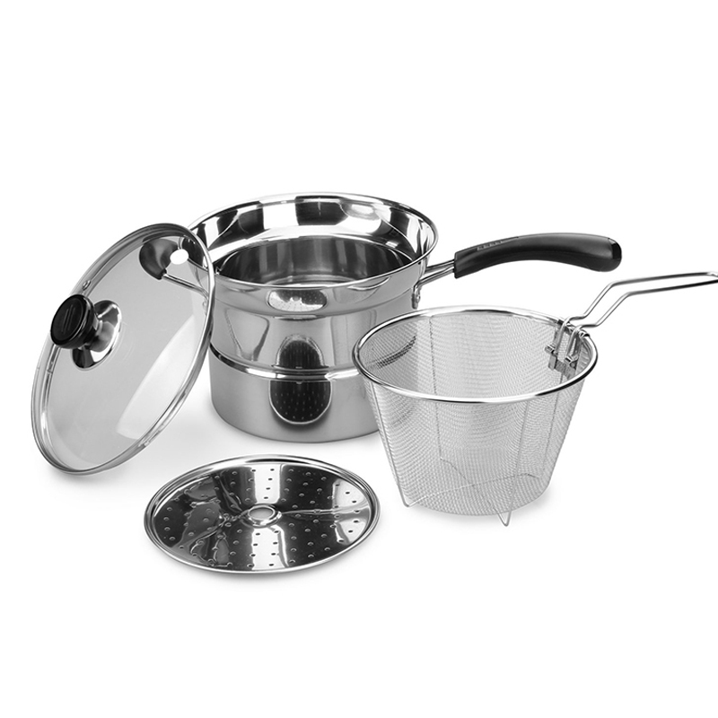 Multifunctional cooking pot set 4PCS food Steamer deep fry stew milk pot