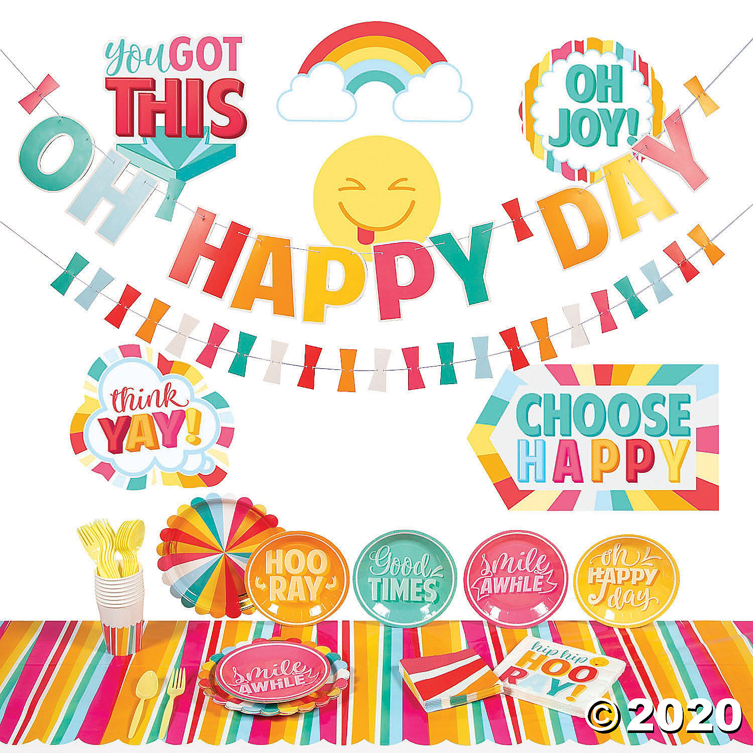 2021 одноразовый пользовательский детский Радужный день рождения oh happy day Набор принадлежностей для вечеринки