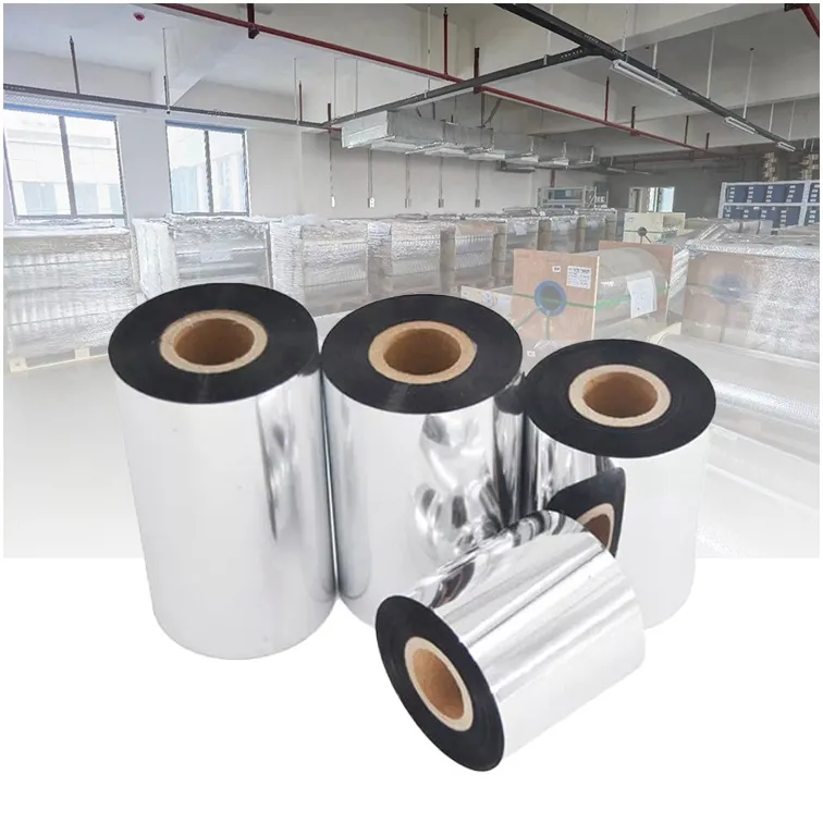 High Quality Factory Direct Selling Full 100*300 Resin Ribbon Matte Silver Label Synthetic Paper Barcode Printer Ribbon