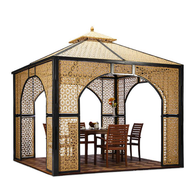 Outdoor metal bracket pavilion tent villa garden rattan woven sun room outdoor four corner roof pavilion