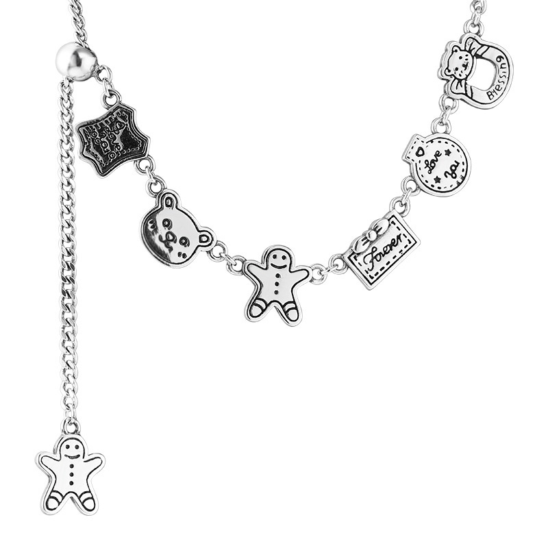 S925 Sterling silver Design Thai silver graffiti gingerbread Man necklace For women Valentine's Day and Mother's Day Gift