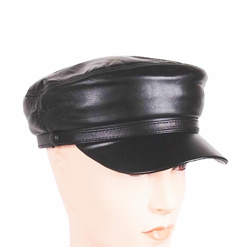 Wholesale Latest Fashion Style Men's Black Real Sheepskin Leather Ivy hat For Navy Hat Flat Cap