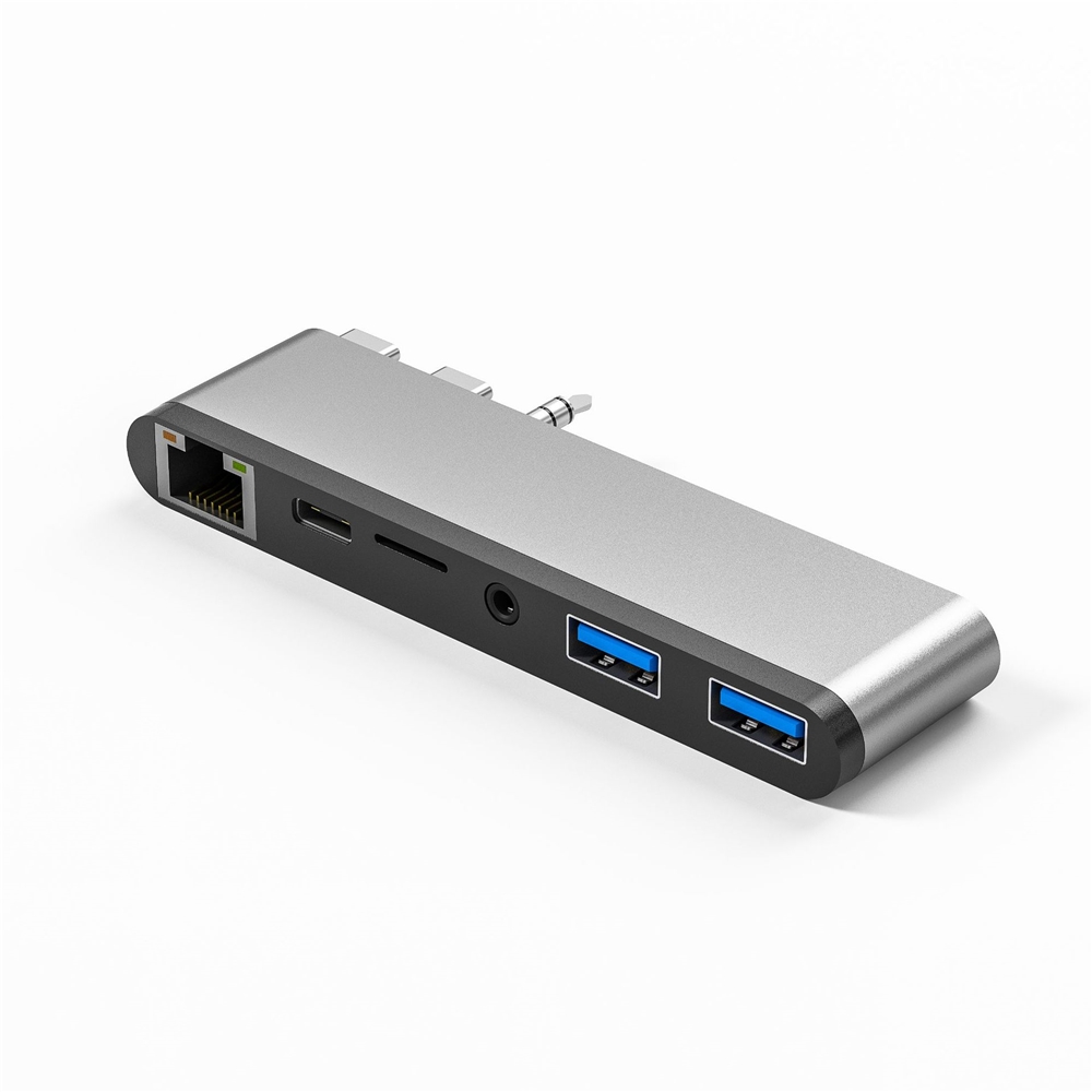 2022 новый стиль 6 в 1 двойной тип c концентратор с аудио 2 порта usb 1000m ethernet RJ45 для macbook pro 14 дюймов 2021