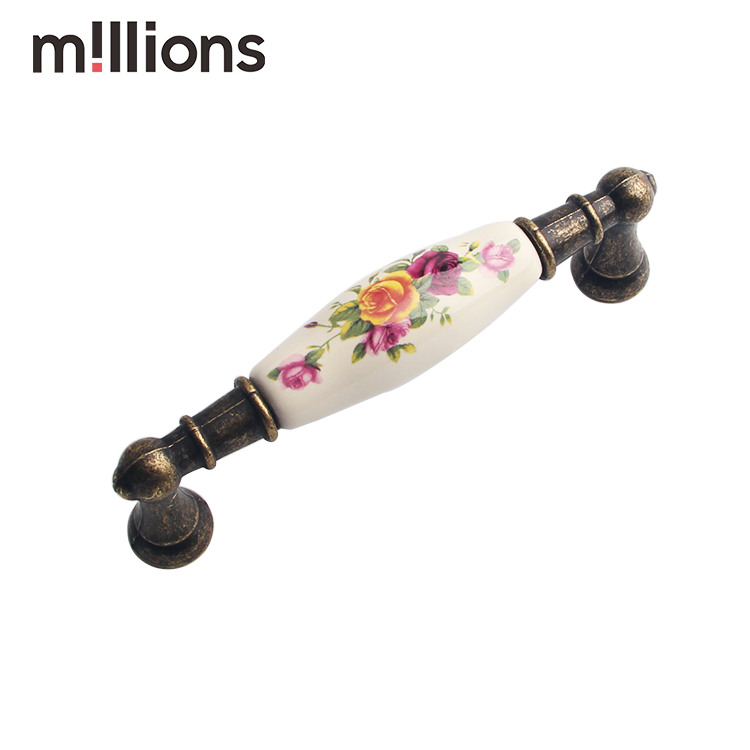 Pull Handles Pattern Ceramic for Kitchen Cheap Antique DAB Handle Cabinet Cream Porcelain Flower Furniture Handle & Knob Modern